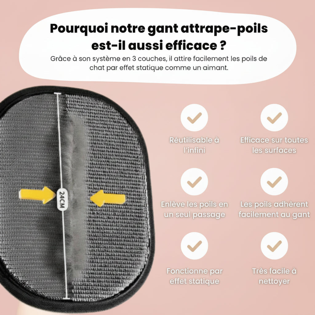 Gant anti-poils voiture & tapis — électrostatique double face
