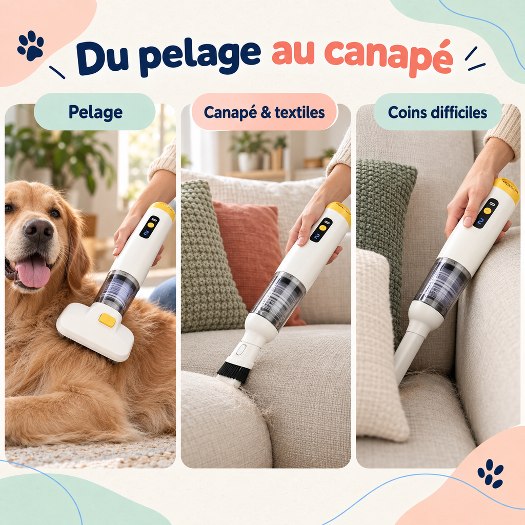 Kit aspirateur à poils d'animaux — brosses et embout de soufflage