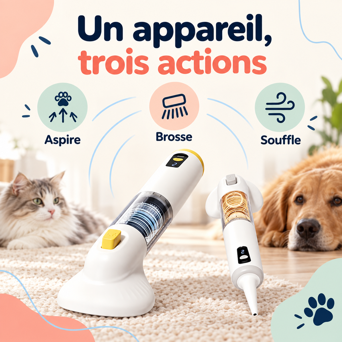 Aspirateur à main pour poils de chien et de chat