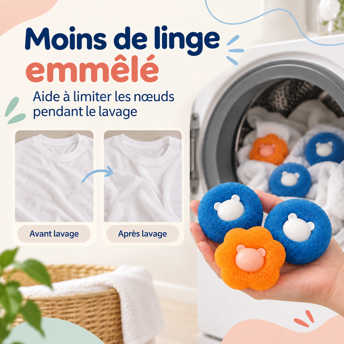 Boules anti-poils réutilisables pour la lessive
