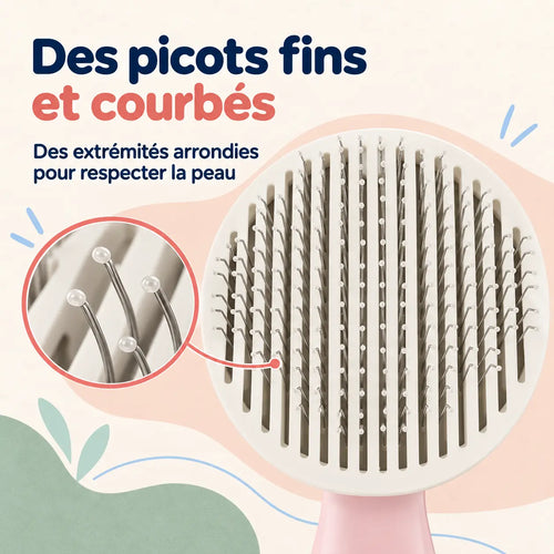 Picots arrondis de la brosse autonettoyante — doux pour la peau du chien et du chat