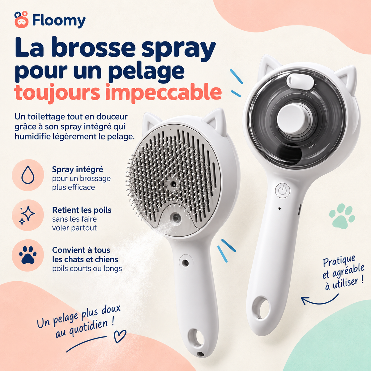 Brosse de toilettage à brume pour chien et chat — modèle oreilles de chat