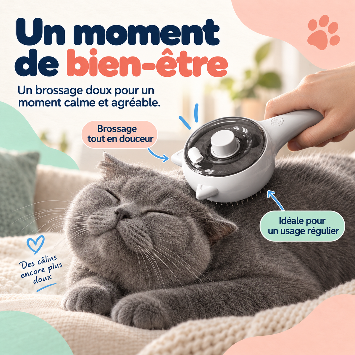 Brosse de toilettage à brume pour chien et chat — modèle oreilles de chat
