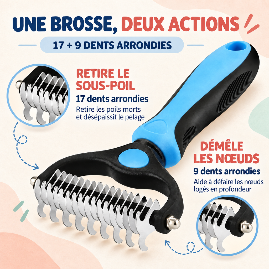 Brosse démêlante — dents en inox anti-nœuds