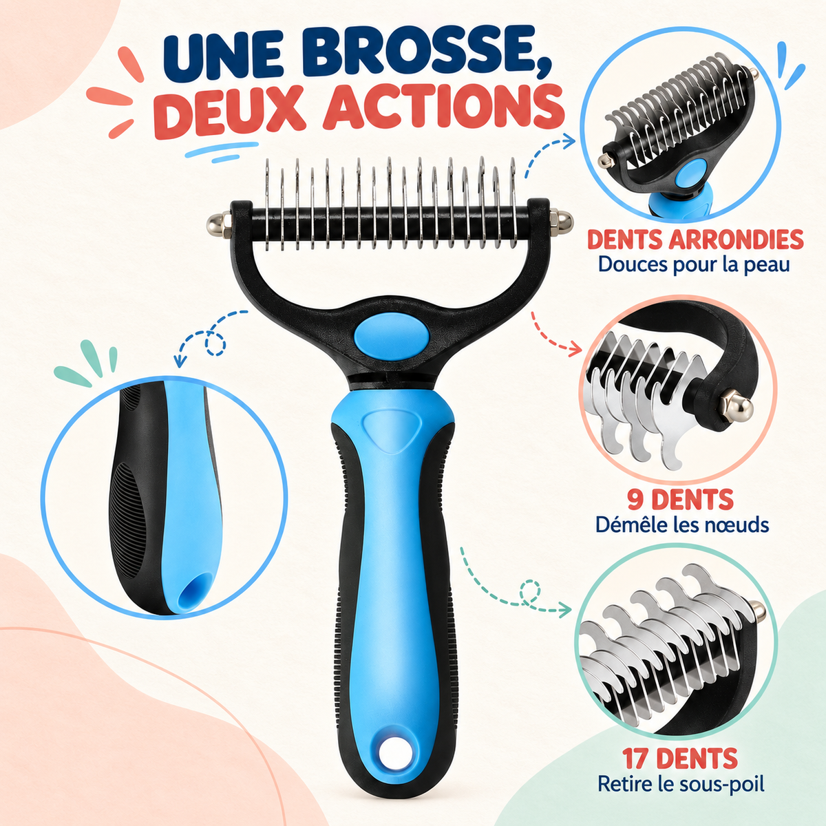 Brosse démêlante autonettoyante — éjection en un clic