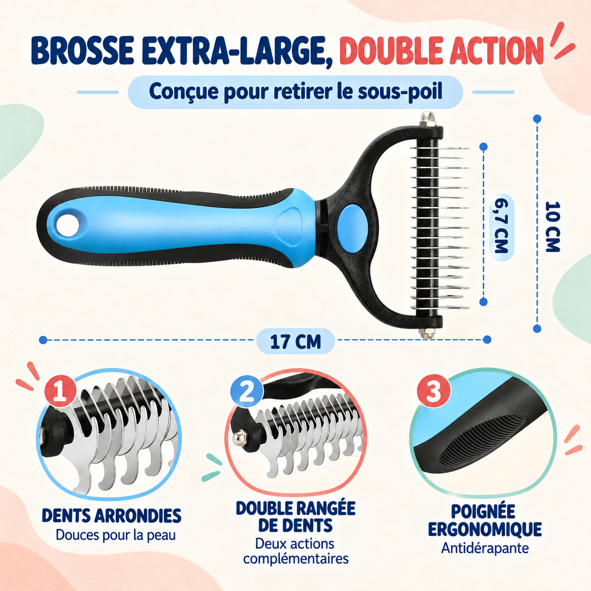 Brosse démêlante pour sous-poil dense