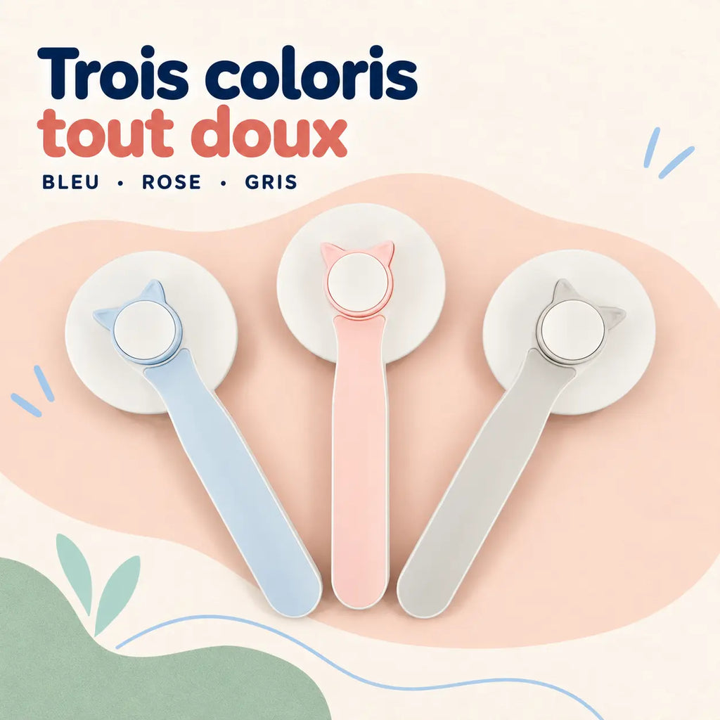 Brosse autonettoyante anti-mue — coloris bleu, rose et gris