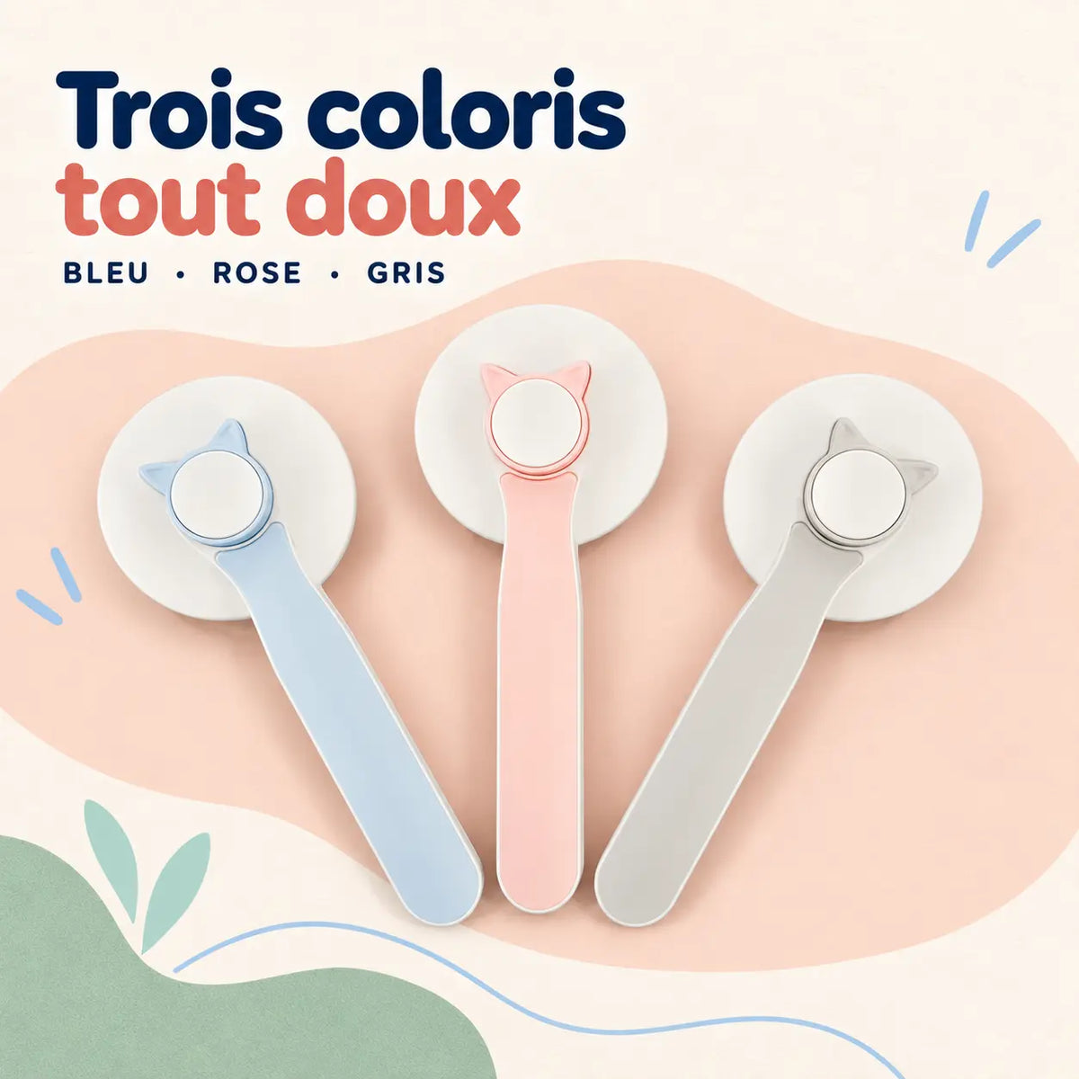 Brosse autonettoyante anti-mue — coloris bleu, rose et gris