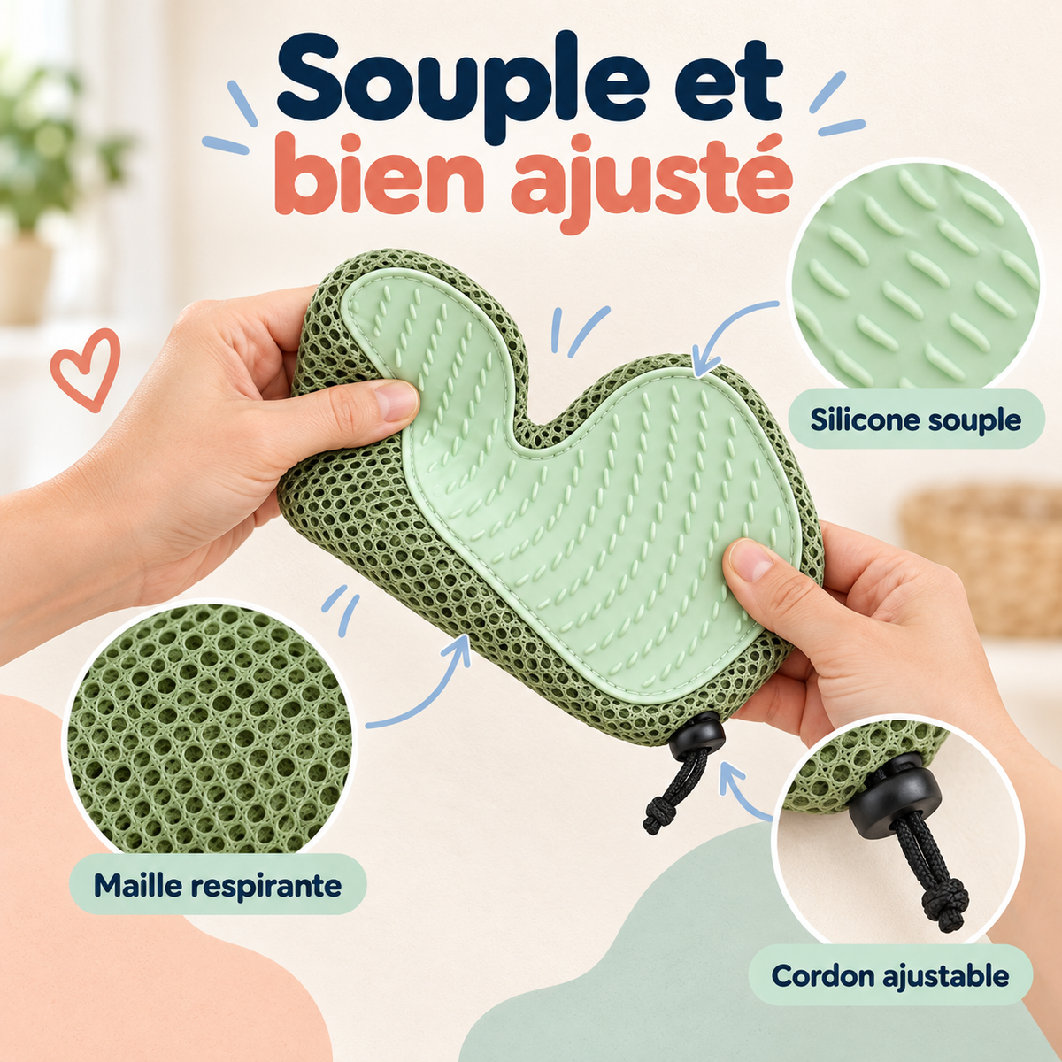 Gant de toilettage double face Floomy — vue du produit