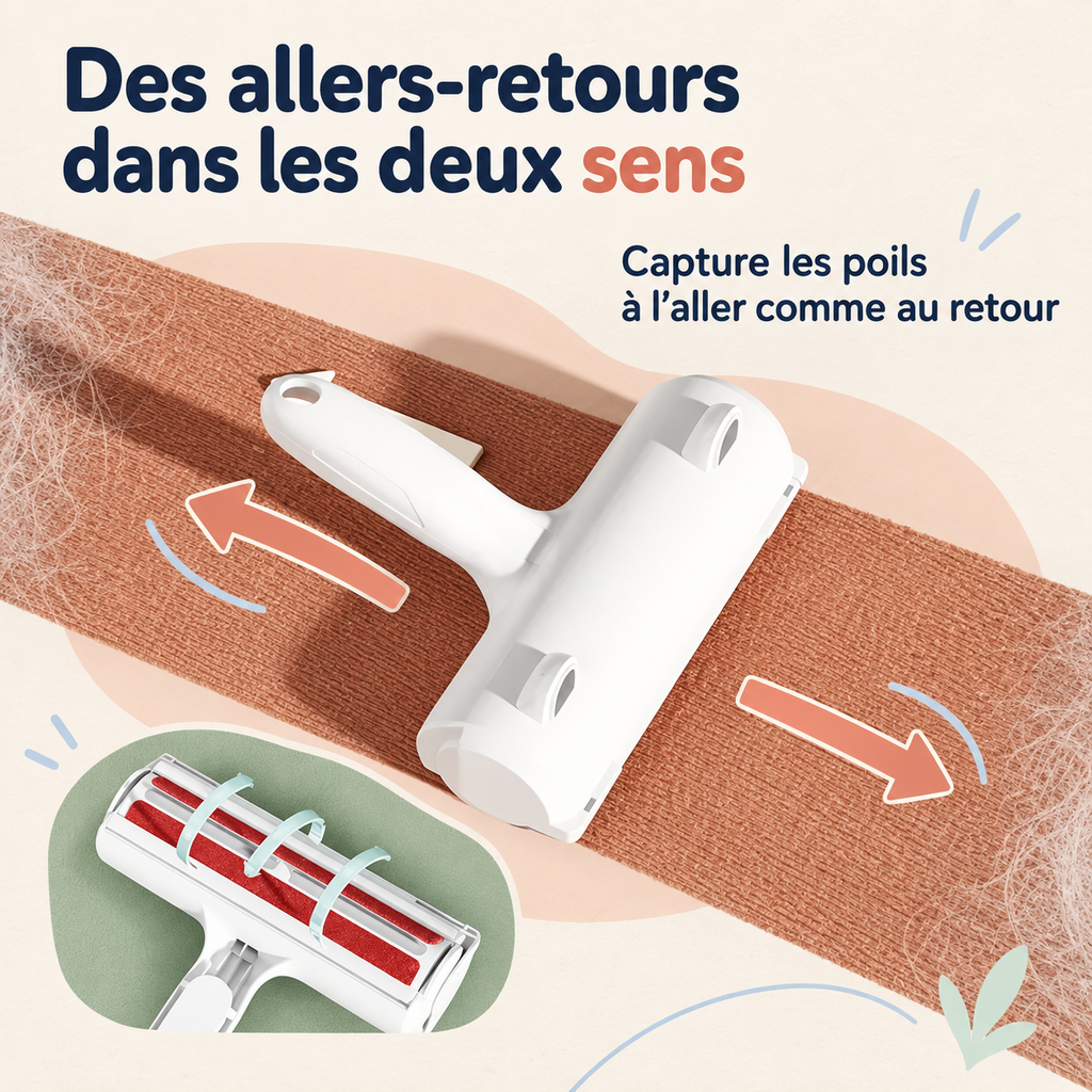 Grand rouleau anti-poils réutilisable — sans recharge